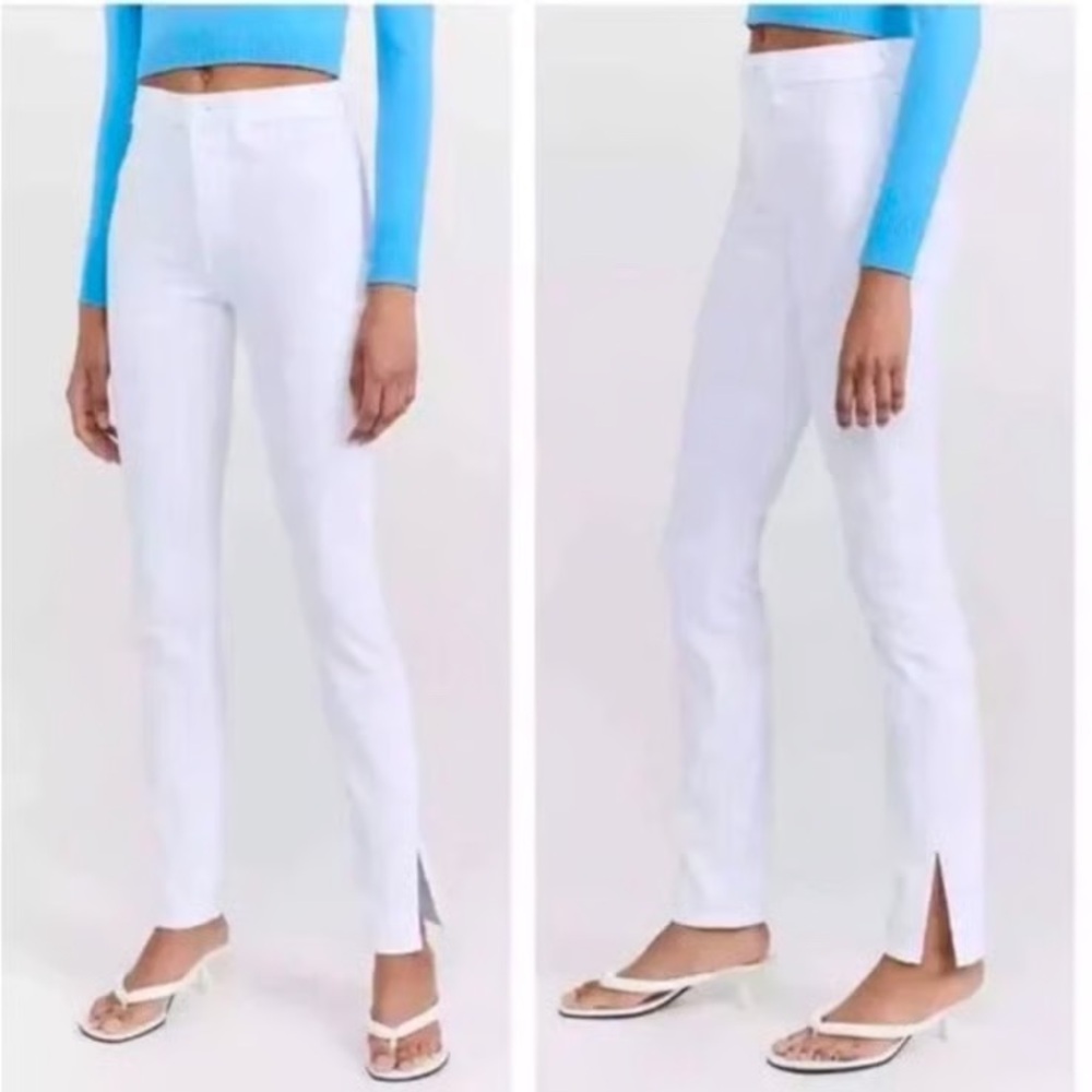 L’AGENCE Josie High Rise Skinny Jeans with Split Hem in Blanc